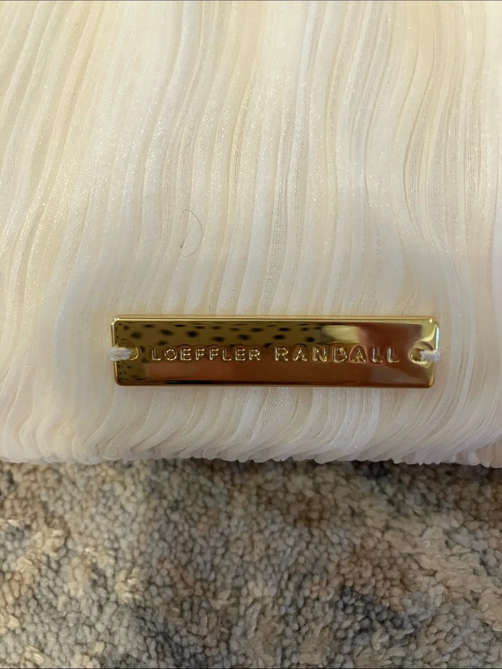 Loeffler Randall Rochelle Cream Pleated Bow Clutch with Gold Chain